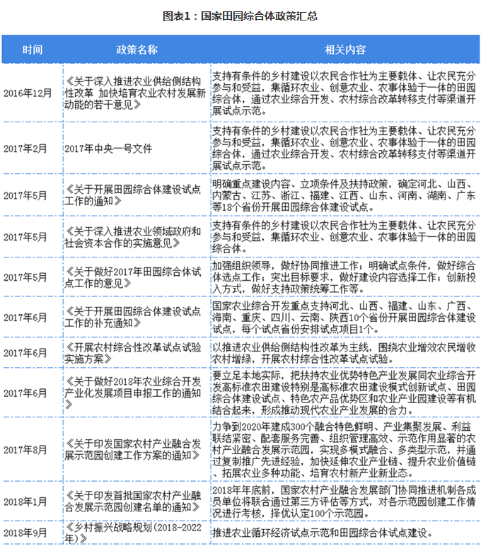 圖表1：國家田園綜合體政策匯總